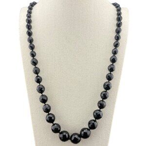 Carolee Vintage Faceted Black‎ Glass Bead Necklace With Heart Charm Clasp